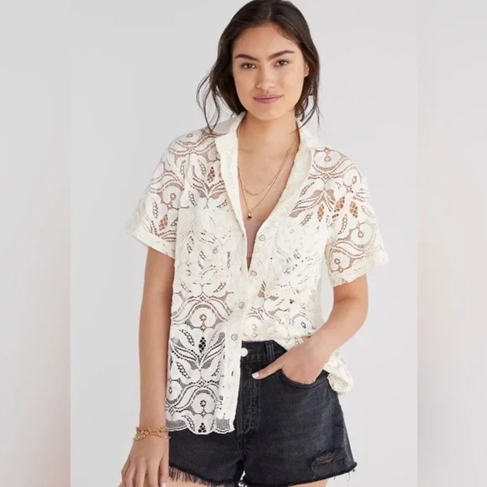 Anthropologie Maeve Lace Button-Down Shirt